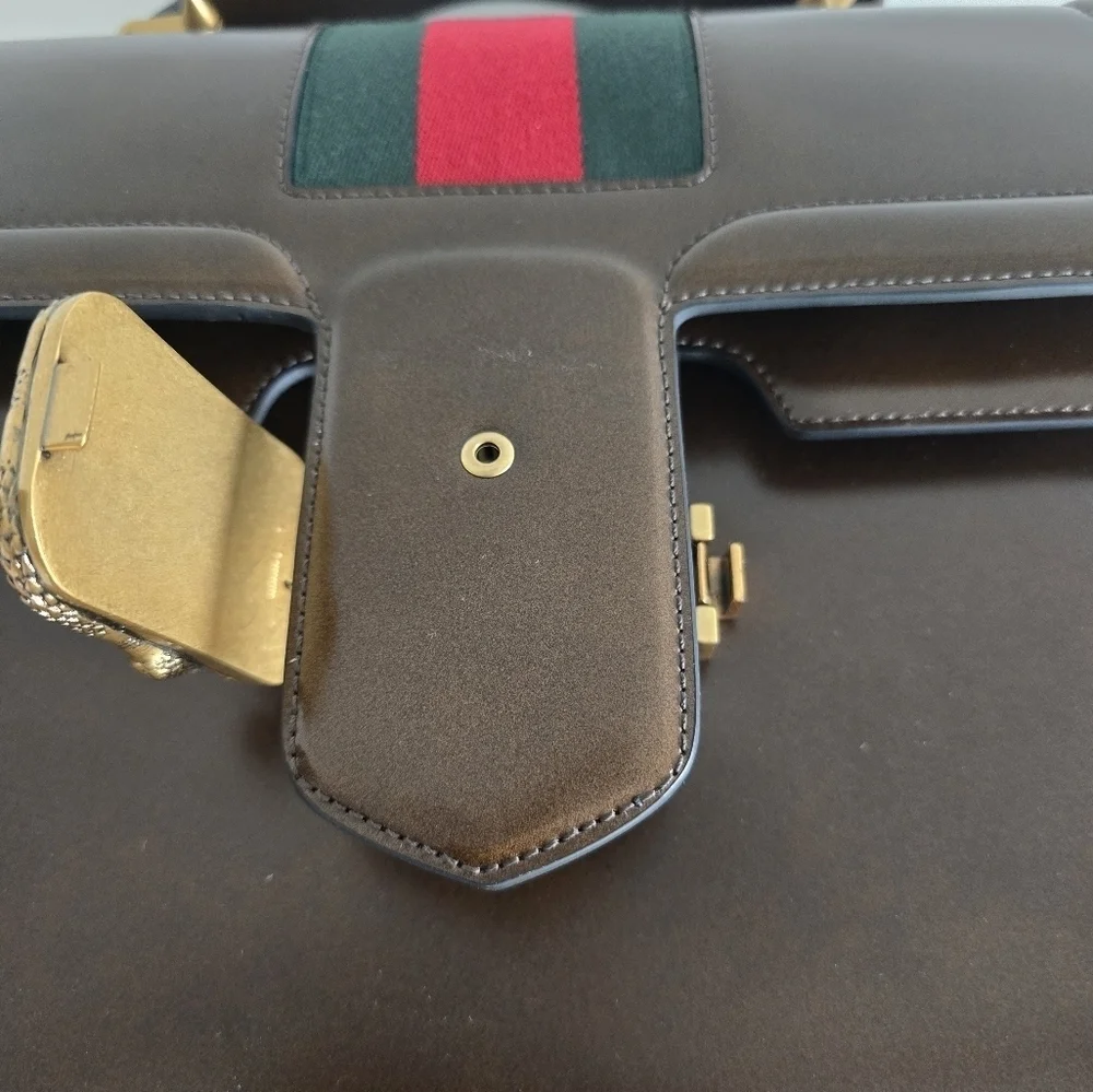 Gucci Leather Handbag Women's Brown Medium Borsa Snake Dustbag New - Picture 7 of 16